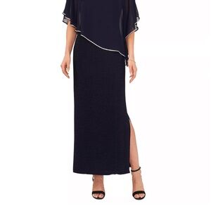 MSK Asymmetrical Navy Dress with Gem Trim